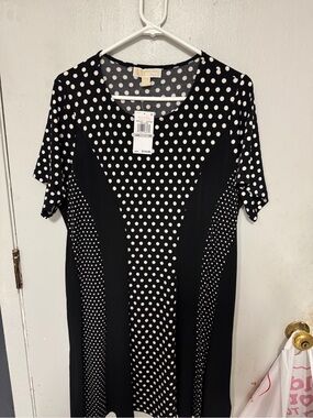 MICHAEL Michael Kors Black and White Polka Dot Panel Mini Dress